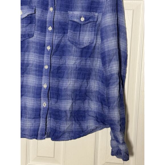 Coupe Collection Blue And White Button Up Long Sleeve Plaid Shirt, Soft, XL - Picture 3 of 7